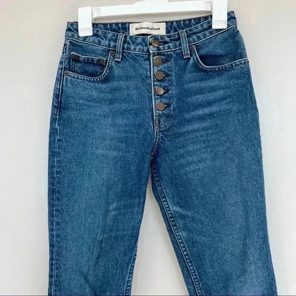 Reformation Mid Rise Button Fly Denim Jeans 24 - Picture 3 of 16
